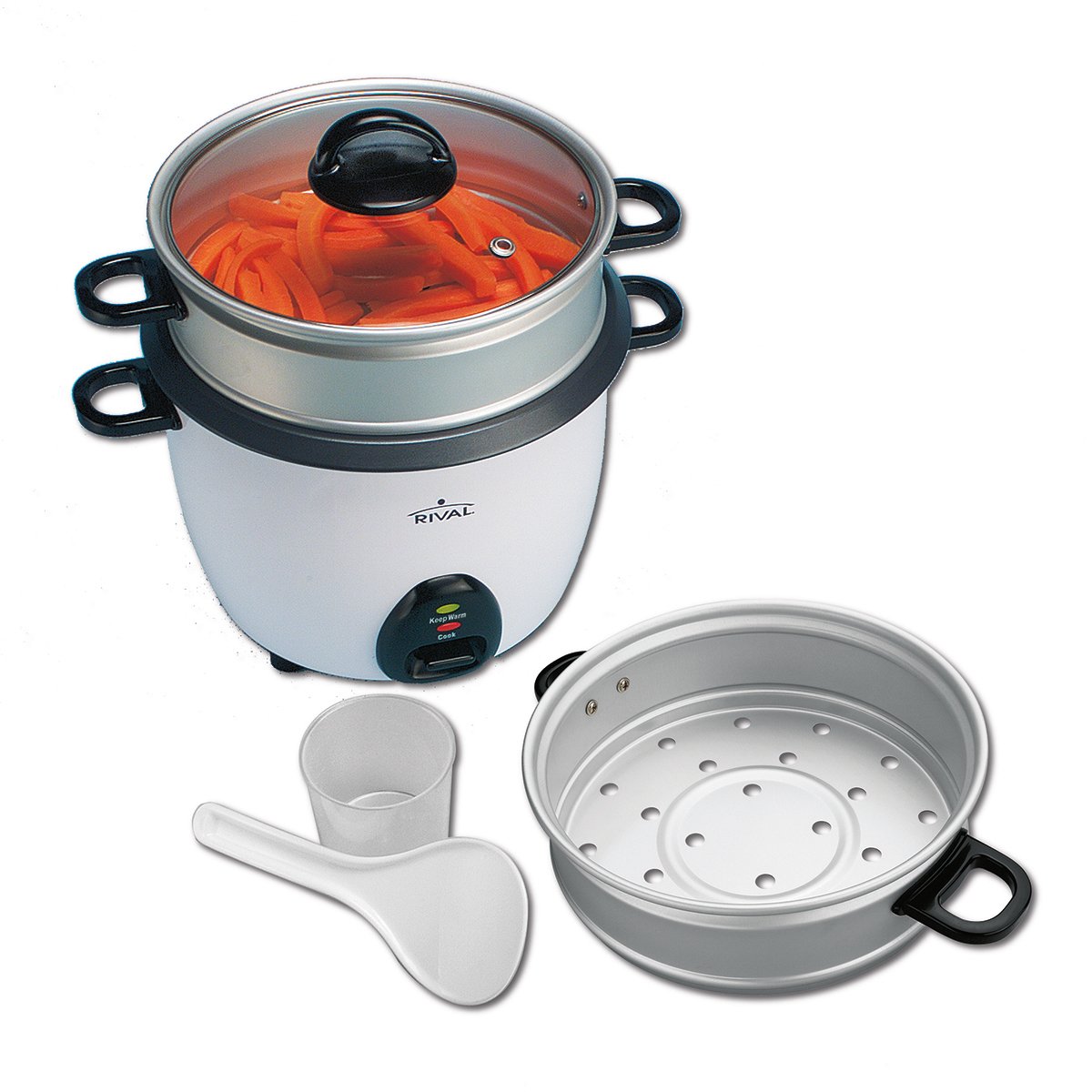Rival 10Cup Rice Cooker with Steamer Basket, White/Black (RC101