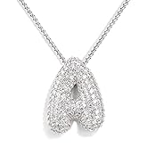 AGGRAD Bubble Letter Necklace, 14k Gold/Silver Balloon Initial Diamond Pendant Chain Necklace Dainty Pave Jewelry Gift for Women