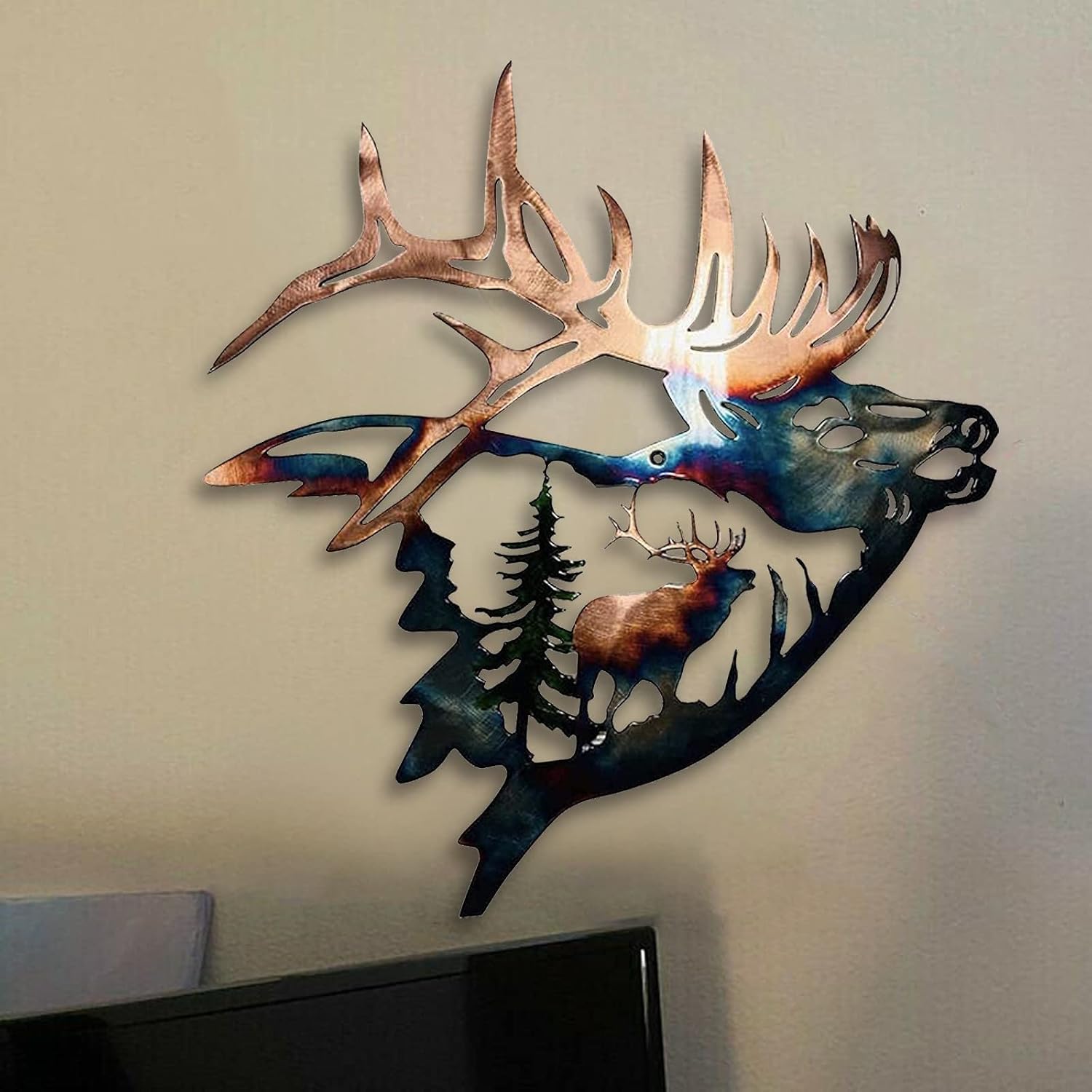 Plaques & Wall Art - WIBOTA 17.8” Rustic Metal Elk Wall Art Decor Cabin Hunting Decor Deer Hanging hobbyists Moose Wildlife Pictures In Western decor Farmhouse forest Outdoor Vintage Flying Animal -Halloween Gifts