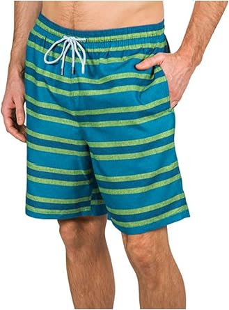 blue striped swim shorts