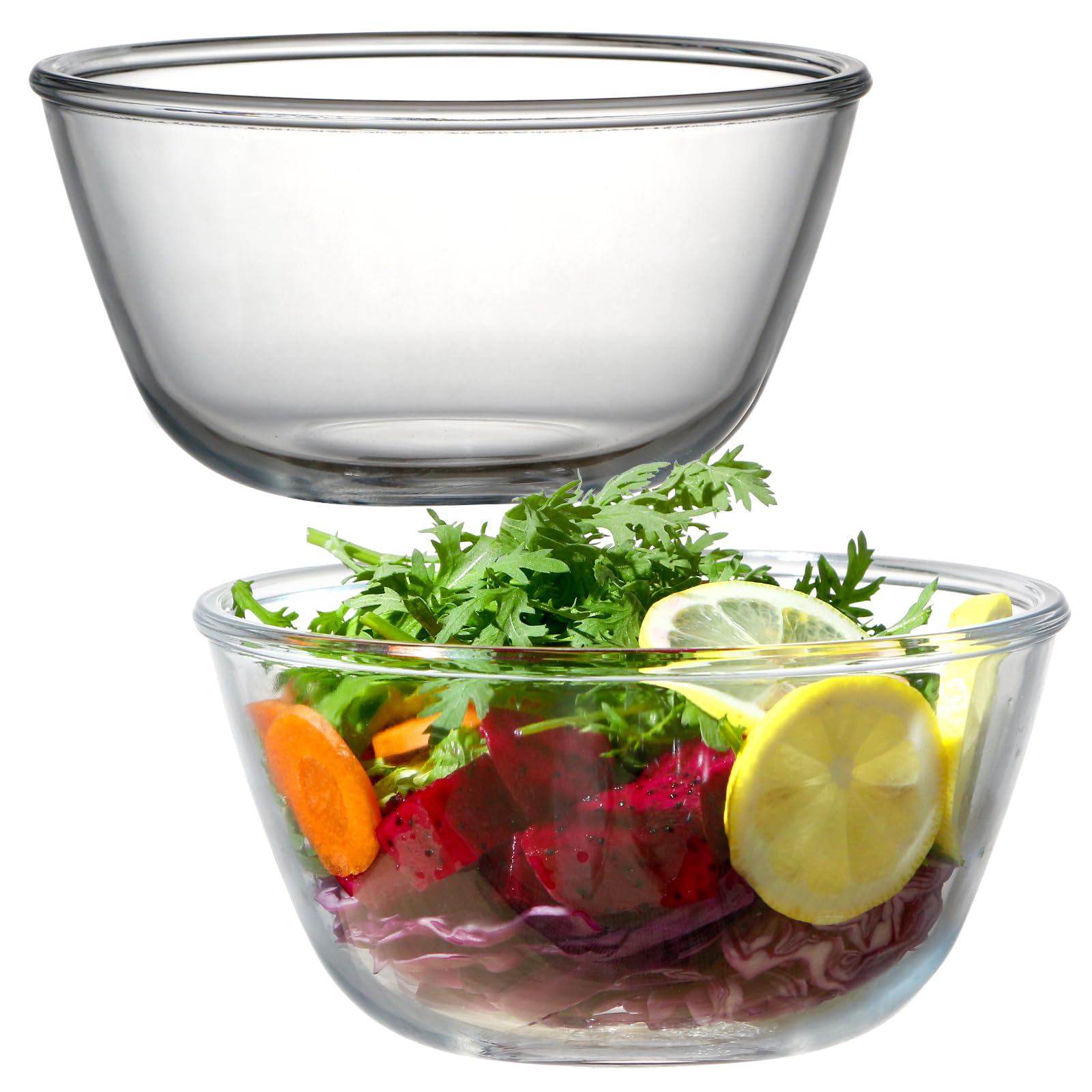NUTRIUPS 2 Piece Glass Mixing Bowl Set Clear Salad Bowl Set, Glass Bowls for Kitchen (1.6L 18cm)