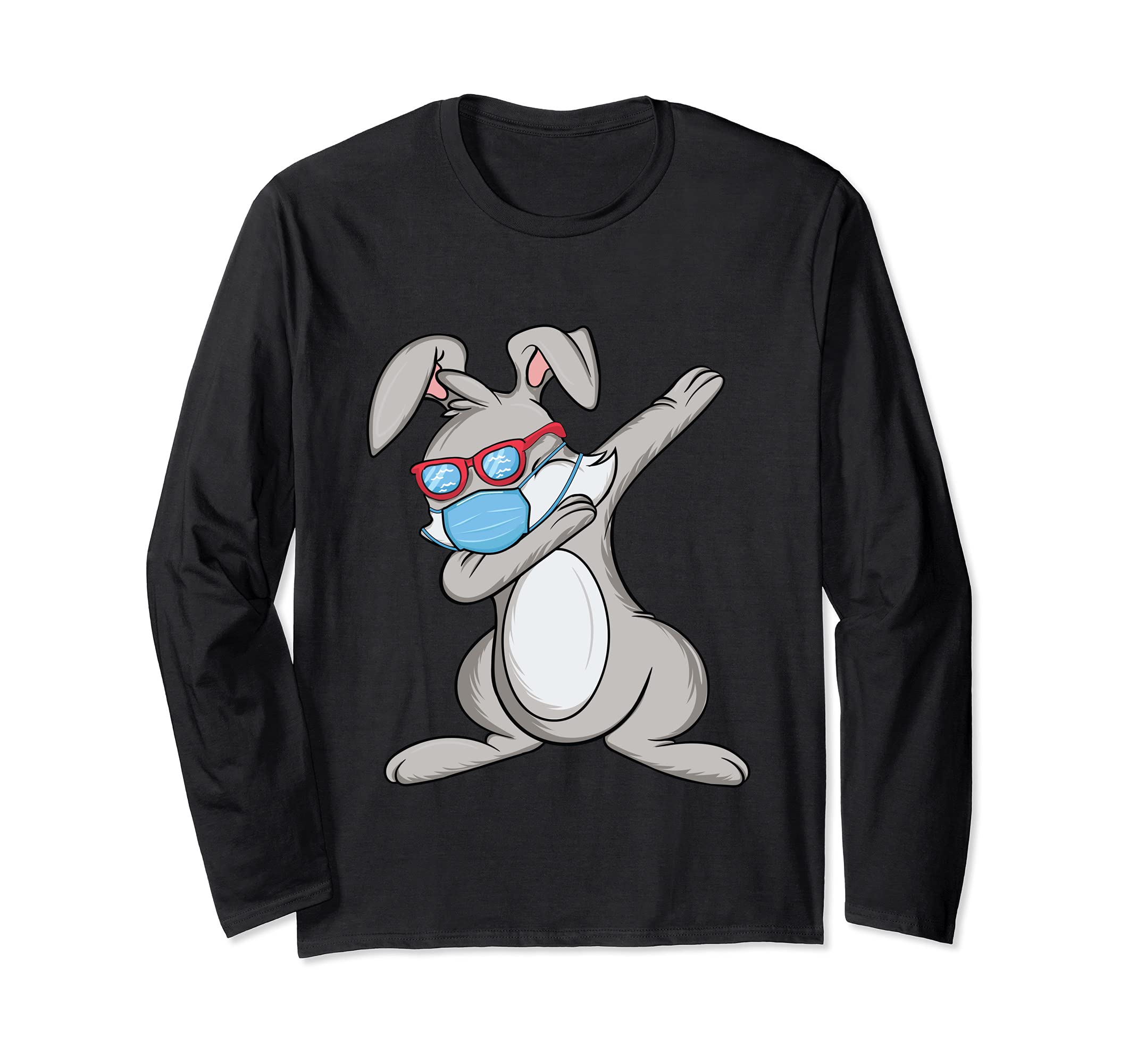Dabbing Easter Bunny Wearing Face Mask Long Sleeve T-Shirt