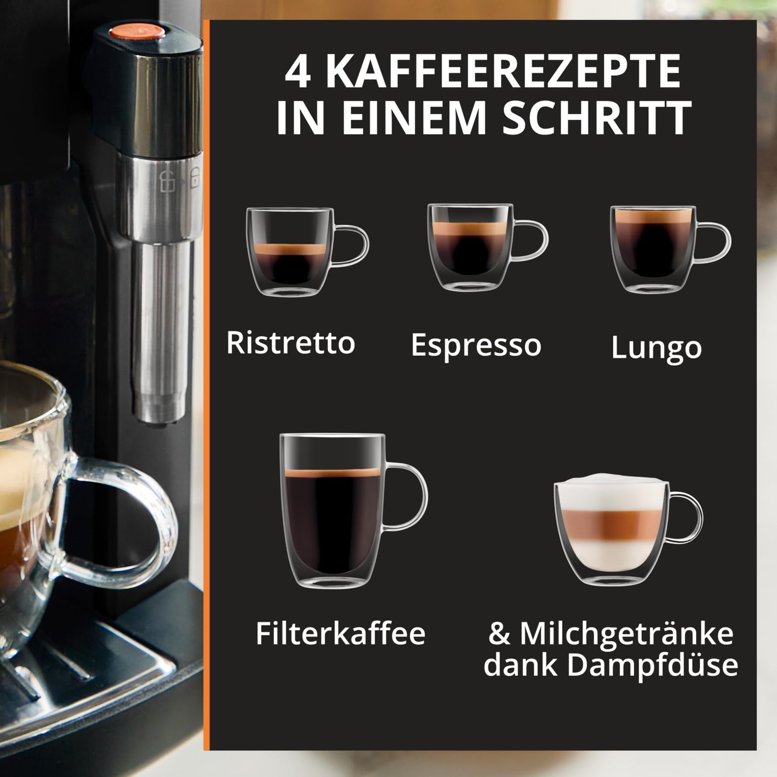 Krups Harmony Kaffeevollautomat mit Milchaufschäumdüse, 4 Kaffeespezialitäten, intuitive Bedienung, automatische Reinigung, kompaktes Design, Schwarz, EA5088E0 2