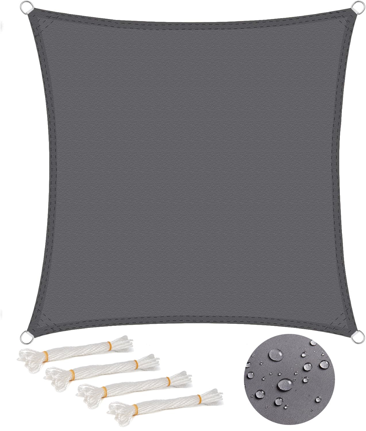 WOLTU Sun Shade Sail 2x2m Water Resistant Sail Shade Polyester UV Block with Free Rope Sunscreen Awning Canopy for Outdoor Garden Patio Yard Party,Grey