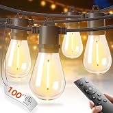 addlon 100FT LED Outdoor String Lights, Waterproof Dimmable Bulbs for Patio | UL Listed, Remote Control. Shatterproof Edison Bulbs, Timer, Linkable, 2700K Warm White. For Backyard, Pergola, 2-Pack*50FT.
