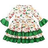 Bkixhv Toddler Baby Girls Christmas Dress Little Girl Flared Sleeve Gingerbread Man Santa Candy Print Ruffled Xmas Outfit