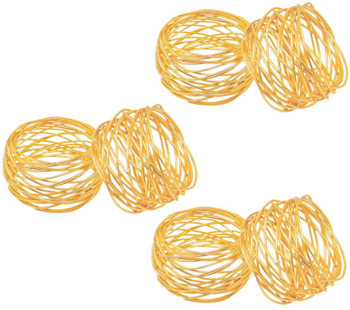 SKAVIJ Handmade Gold Napkin Rings Set of 6 Handmade Metal Mesh for Home Kitchen Dining Room Table