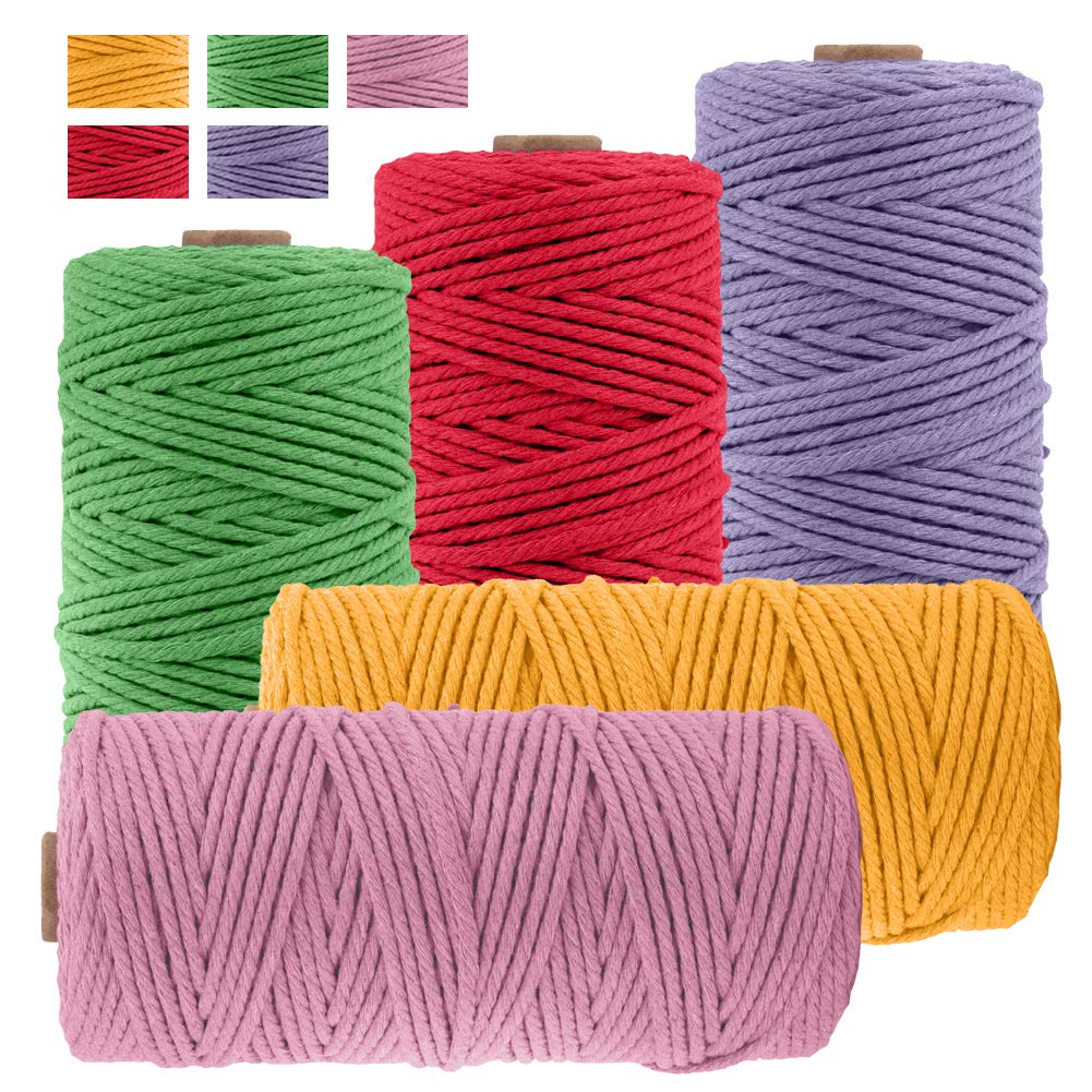 JeogYong Pack of 5 Macrame Cord Set, Thick Natural Cotton Cord Yarn 4 Strands Macrame Rope for Wall Hangings, Plant Hangers, DIY Crafts, Home Decorations, Gift Wrapping 3mm x 109 Yards (5 Color D)