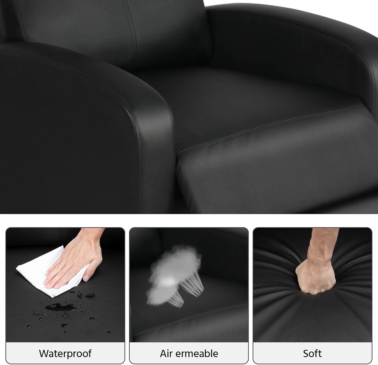 YAHEETECH Recliner Chair PU Leather Recliner Sofa Home Theater Seating with Lumbar Support Overstuffed High-Density Sponge Push Back Recliners: Furniture & Decor