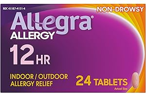 Allegra Adult 12-Hour Allergy Relief Tablets, Non-Drowsy Indoor and Outdoor Allergy Medicine, 60 mg Fexofenadine HCI Antihistamine Pill, 24-Count
