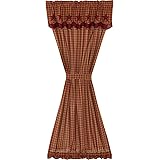 VHC Brands Star Cotton Primitive Curtains Rod Pocket Tie Back(s) Appliqued Door Panel, 72x40, Burgundy Red