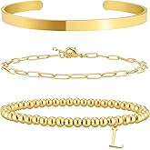 AOZEL Gifts for Teens Girls,14K Gold Plated Initial Bracelets for Women Gold Bangle Cuff Bracelet