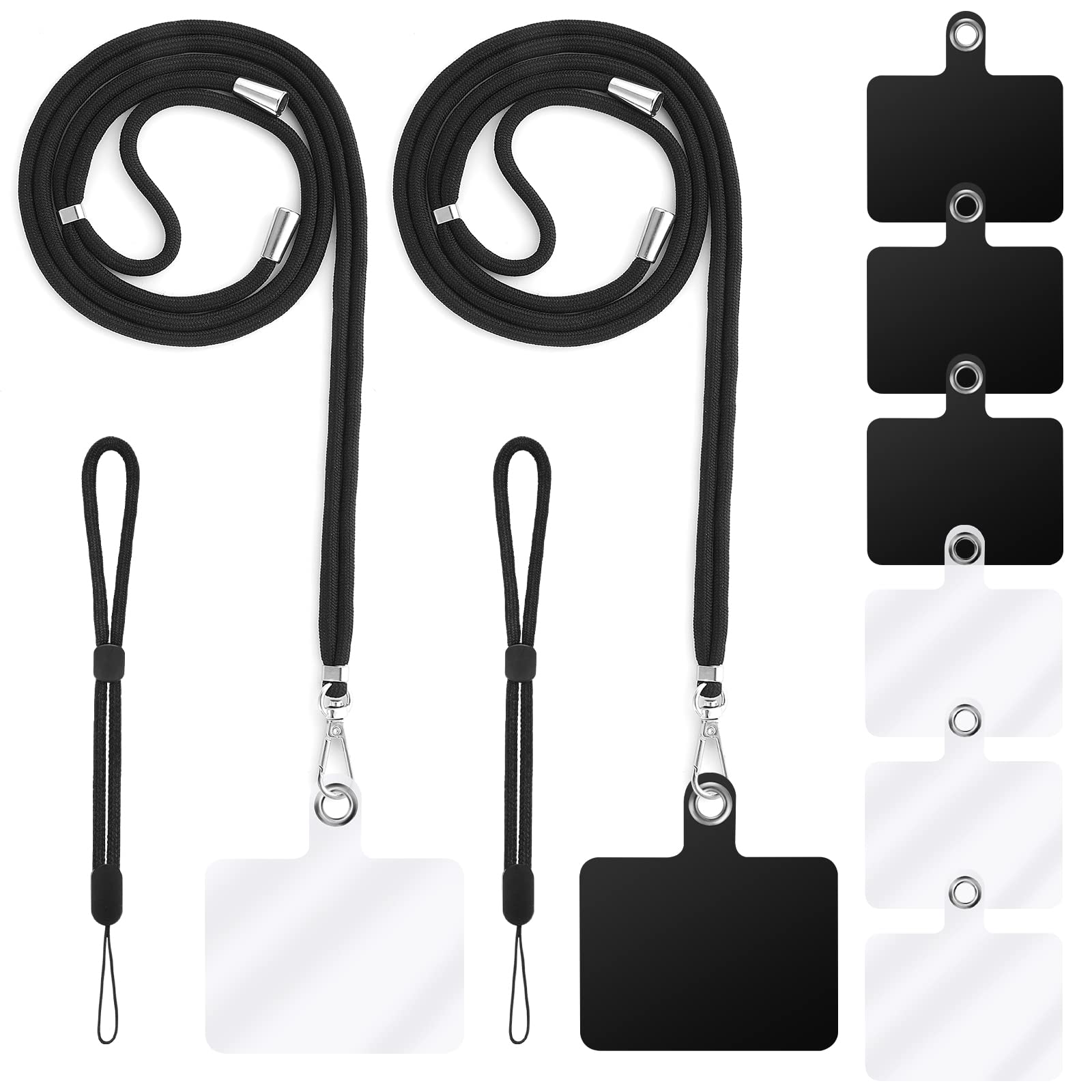 Cobee Cell Phone Lanyard, 2pcs Neck Lanyard + 2pcs Wrist Lanyard Strap + 6pcs Phone Tether Tabs Nylon Crossbody Lanyard Wristlet Straps PVC Tether Pads for Safety Drop Protection (Black)