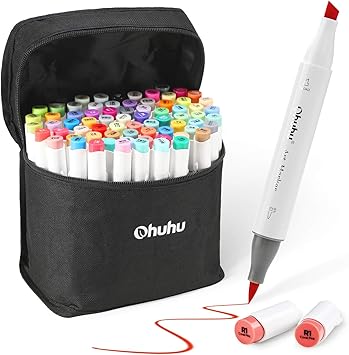 Amazon Ohuhu イラストマーカー 筆 太字 72色 ブレンダーペン付き マーカーペン ふでタイプ 鮮やか 手帳 イラスト 色塗り 塗る絵 カード Diy 子供 大人 油性 文房具 オフィス用品