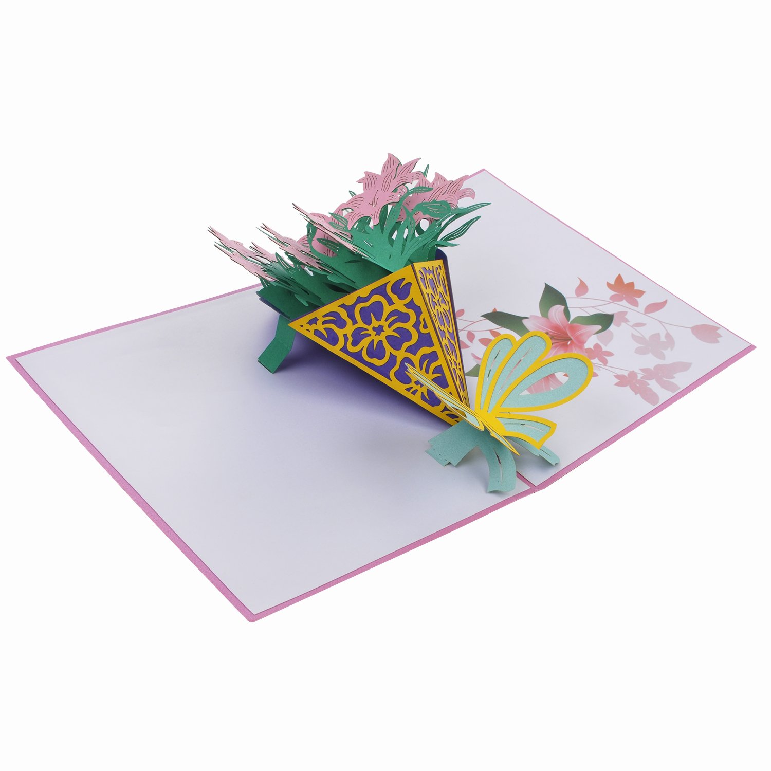Mother\'s Day Card, Lily Bouquet Pop Up Card, 3D Greeting Card, Thanks Card, Birthday Card, Anniversary Card, Valentine\'s Day Gift Card - LOVEDD