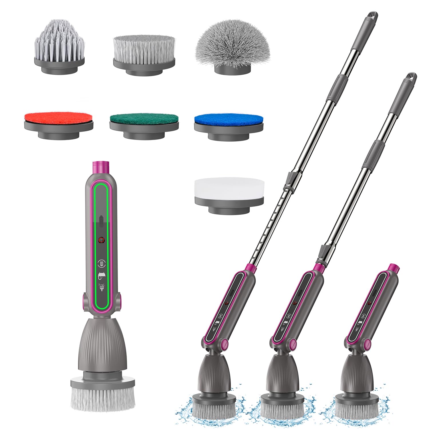 Electric Spin Scrubber,Quiet Bathroom Scrubber Cordless Cleaning Brush with Adjustable Brush Head Angle and Removable Long Handle,Pressure Sensitive Display,Dual Speeds,120Mins Work Time
