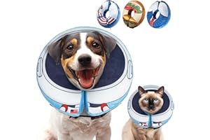 Docuwee Dog Cone Collar, Inflatable Neck Donut After Surgery for Large Medium Small Dogs and Cats, Soft Dog Cone Alternative, Protective Recovery E Collar Stop Licking, Astronauts, S