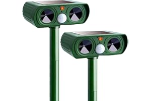 SAILHOME 2 Pack 2024 Solar Ultrasonic in Repellent Defender Rat, Squirrel, Deer, Raccoon, Skunk, Rabbit, Mole, Dog, Cat, Waterproof with Motion Detector 523, H523-Green, ZARUFT-D301