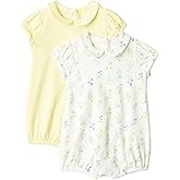 Amazon Essentials x Sofia Grainge Baby Girls' Cotton Short Sleeve Romper with Peter Pan Collar, Pack of 2