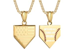SUSOOK Baseball Home Plate Necklace for Men USA Flag Shield Pendant Stainless Steel Chain 22+2 inch Inspirational Bible Verse Baseball Gift Personalized Patriotic Jewelry for Boys