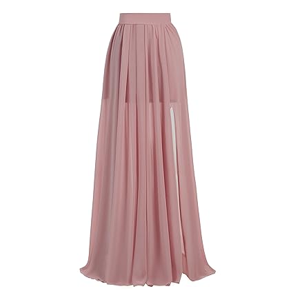 Xiongfeng® Damen Chiffon Plissee Rock Seiten Schlitz Maxi Lang Sommerrock