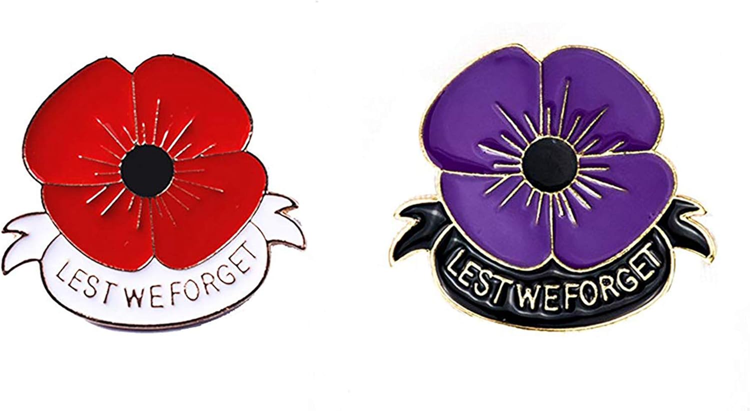 Amazon Com Caromay 2pc Red Poppy Brooch Pin Remembrance Memorial Veterans Day Enamel Broach Lest We Forget Purple Flower Lapel Pin Set Jewelry