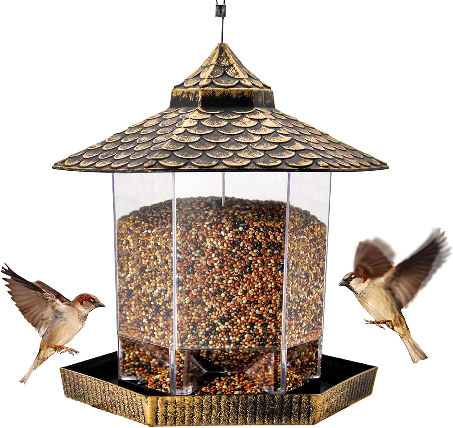 Backyard Birding & Wildlife - Twinkle Star Wild Bird Feeder Hanging for Garden Yard Outside Decoration, Hexagon Shaped with Roof