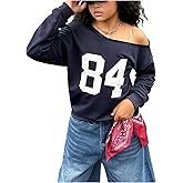 Floerns Girl's Number Long Sleeve Sweatshirts Off The Shoulder Y2k Pullover Tops