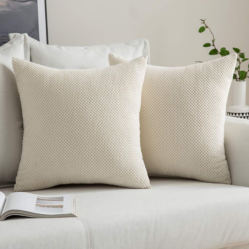 MIULEE Corduroy Cushion Cover Fabric Granule Throw Pillow Case Square Solid Home for Sofa Chair Couch Bedroom Decorative Pillowcases with Invisible Zipper 2 Pieces Beige 40x40cm 16x16 Inch — image 1
