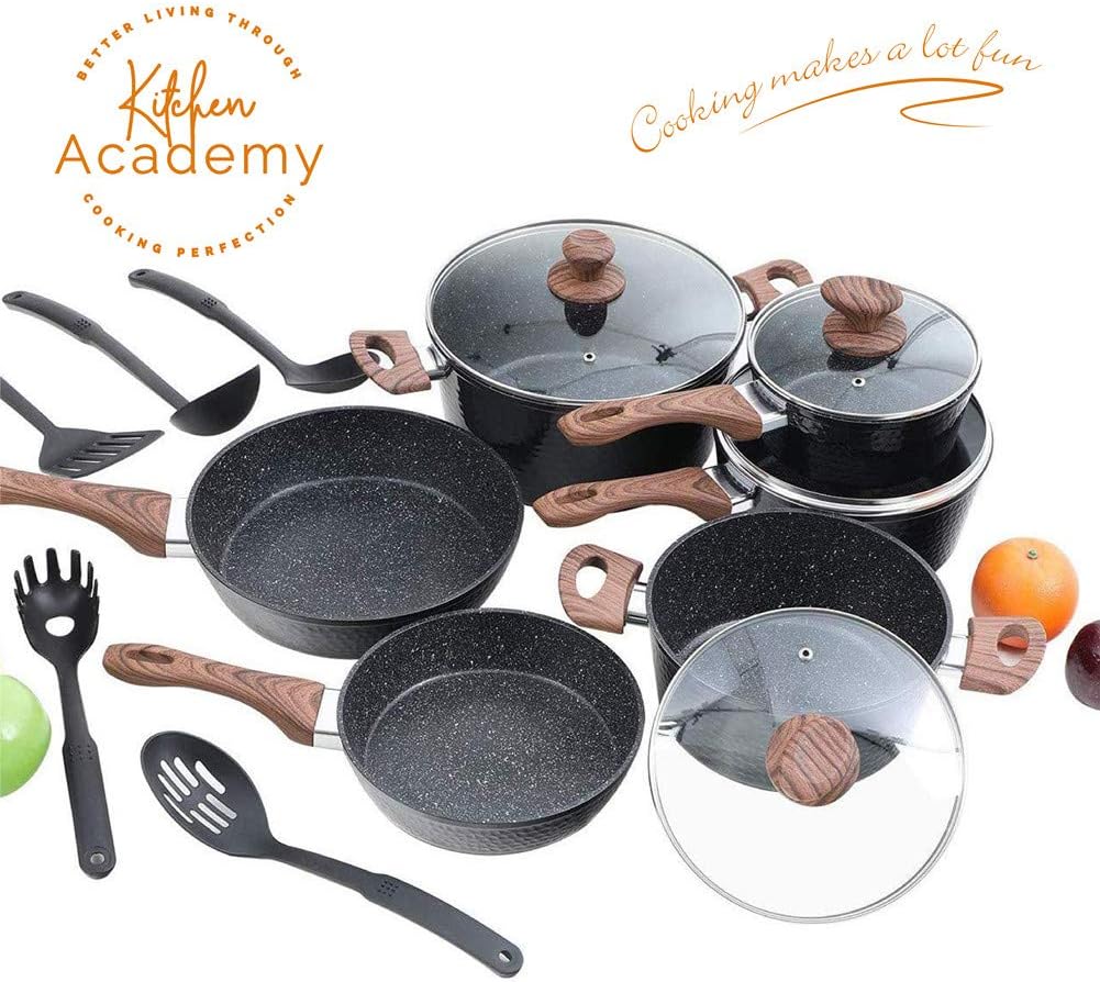 Kitchen Academy Hammered Nonstick Cookware set, Kitchen Pots and Pans Set
