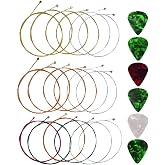 Yookat Acoustic Guitar Strings with 6 Picks, 3 Sets of 6 Acoustic Guitar Kit Guitar Strings Replacement Steel String For Beginners Performers