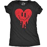 Womens Dripping Heart Face T Shirt Funny Valentines Day Melting Hearts Joke Tee for Ladies