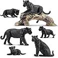 Toymany 7PCS Black Panthers Figurines with Panther Cub and Tree Trunk, Realistic Jungle Animals Figures Family Playset, Educational Toy Cake Toppers