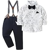 nilikastta Toddler Boy Outfit Boy Suit Boy Dress Shirt with Bowtie/Suspender Pants Gentleman Wedding Outfits 1-10 Years