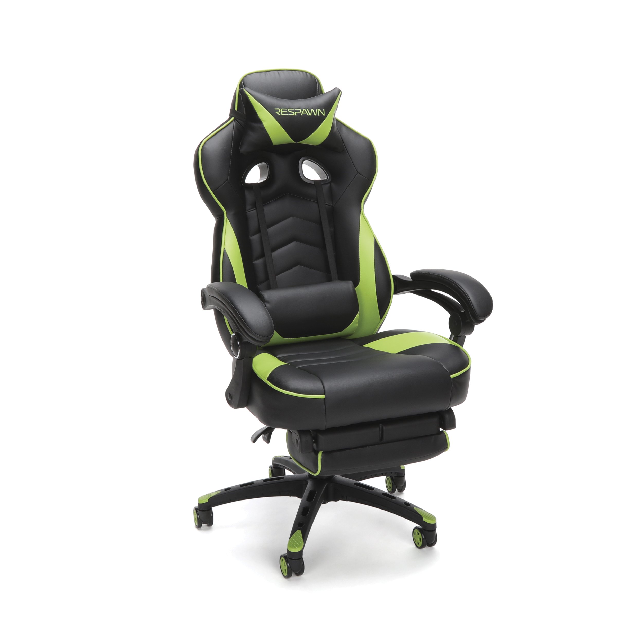 RESPAWN-110 Racing Style Gaming Chair - Reclining Ergonomic Leather Chair with Footrest, Office Or Gaming Chair (RSP-110-GRN)