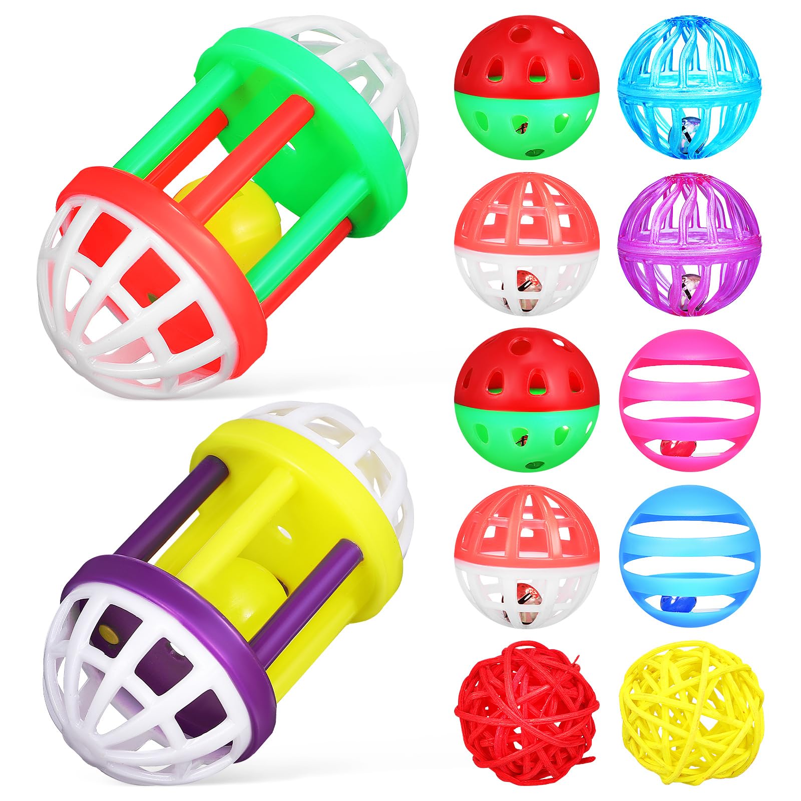 DOITOOL 12 Pcs Colourful Bird Toy Ball Willow Branch Balls Small Rattan Ball Plastic Bird Cage Balls Parrot Toys Parakeet s Cockatiel s Chew s for Parrots Parakeet Cockatiel