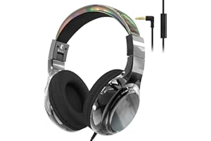 Qearfun Kids Headphones with Microphone, 85/94dB Volume Limit, Wired Foldable Over-Ear Headset, with Sharing Jack for School 