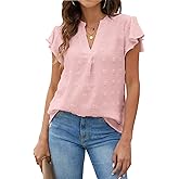 Blooming Jelly Womens White Blouse V Neck Ruffle Sleeve Flowy Shirts Dressy Casual Cute Summer Tops