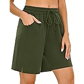 Quenteen Womens Bermuda Shorts Athletic Loose Running Comfy Long Yoga Shorts with Pockets