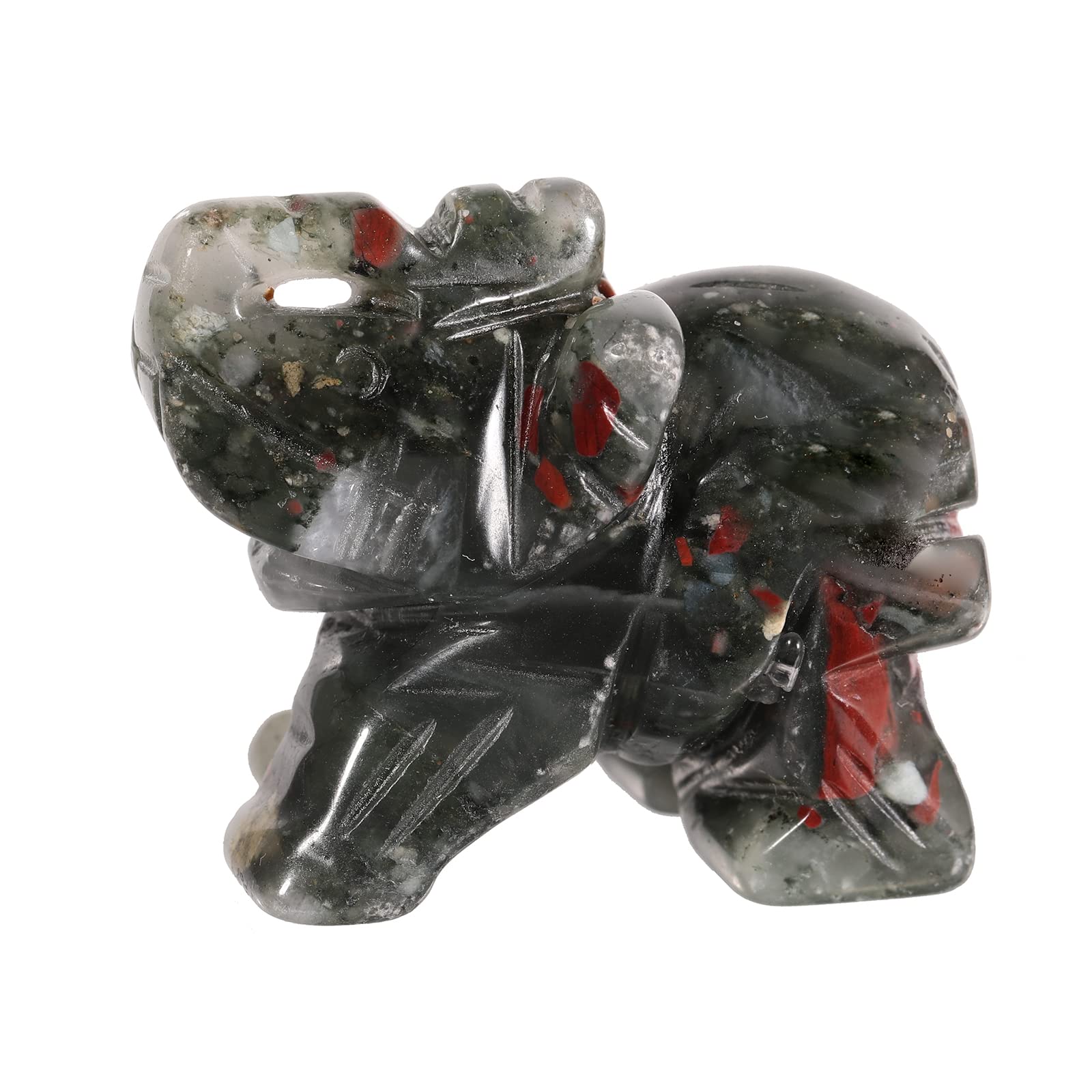 Lovionus89 Small Handcarved Elephant Crystal Statue, Home Office Guardian Animal Sculpture Decor 1.5 Inches,Africa Bloodstone