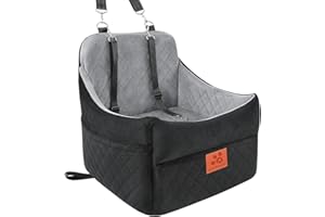 GL GLENSLAVE Dog Car Seat for Small/Medium Dogs, Dog Booster Car Seats with Thick Cushion for Dogs Under 35lbs, Detachable Washable Pet Car Seat with Storage Pockets, 2 Safety Belts(Black/Grey)