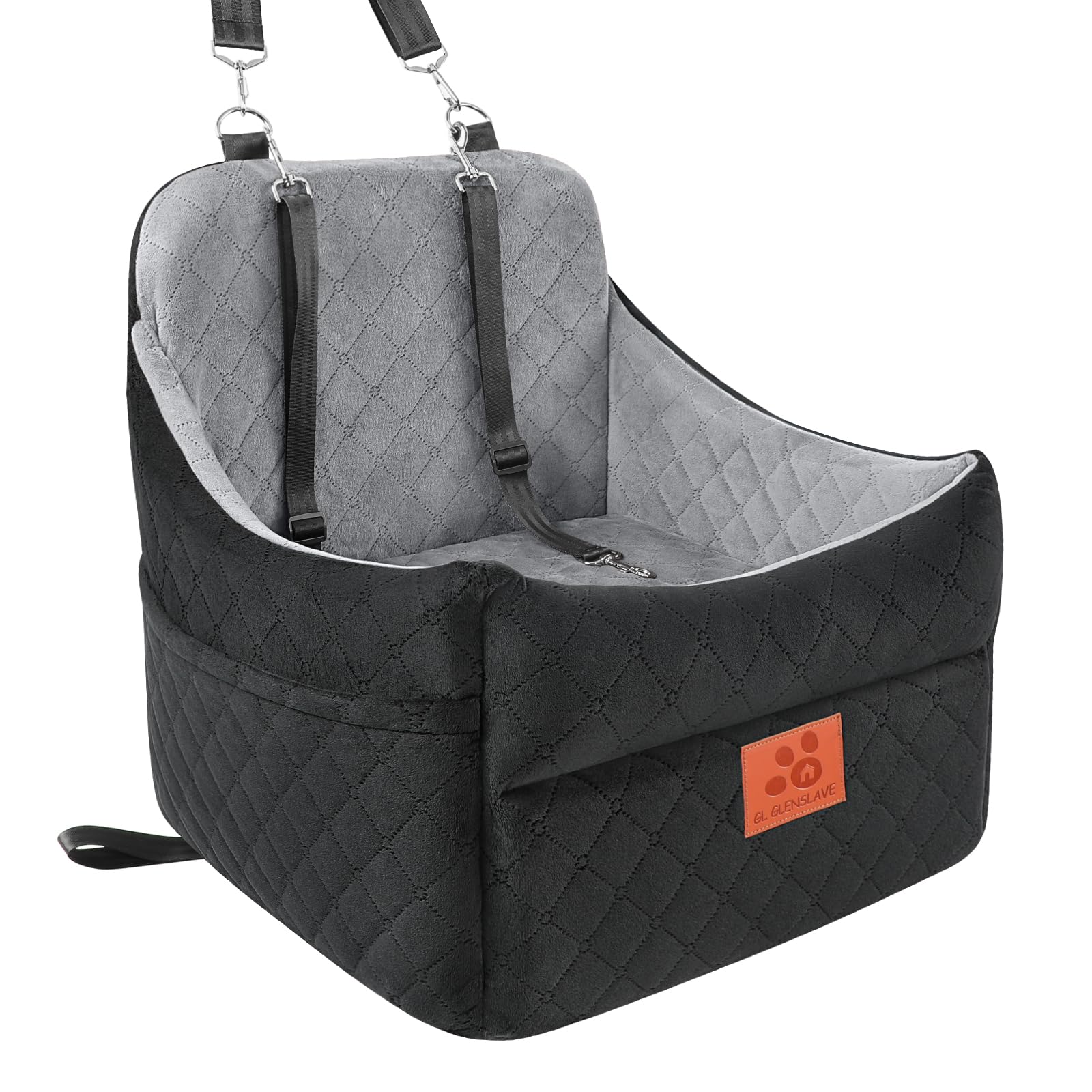 Photo 1 of ** MISSING CAR STRAP **
GL GLENSLAVE Dog Car Seat for Small/Medium Dogs, Dog Booster Car Seats with Thick Cushion for Dogs Under 35lbs, Detachable Washable Pet Carseat with Storage Pockets, 2 Safety Belts(Black/Grey)