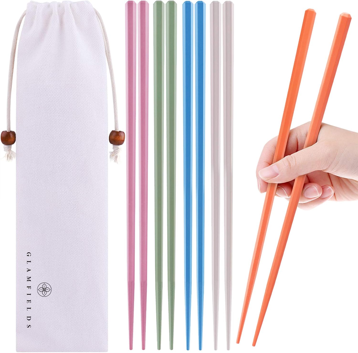 5 Pairs Fiberglass Chopsticks, GLAMFIELDS Reusable Japanese