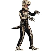 Adult Tyrannosaurus Rex Fossil Costume Jumpsuit with Headpiece and Shoe Covers | Prehistoric Dinosaur Halloween Outfit
