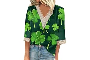 AAZJSS St. Patrick's T Shirt for Women 3/4 Sleeve Polyester Crewneck Tees Stretch Blouse