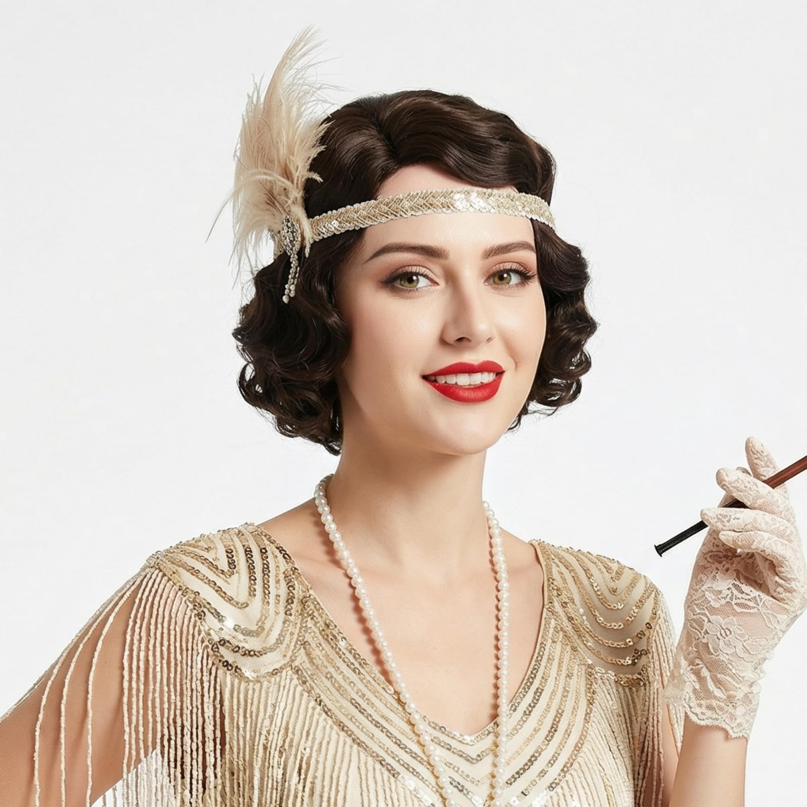 REEWES Short 1920s Finger Wave Wig - Curly Synthetic Heat Resistant Full Wig With Cap