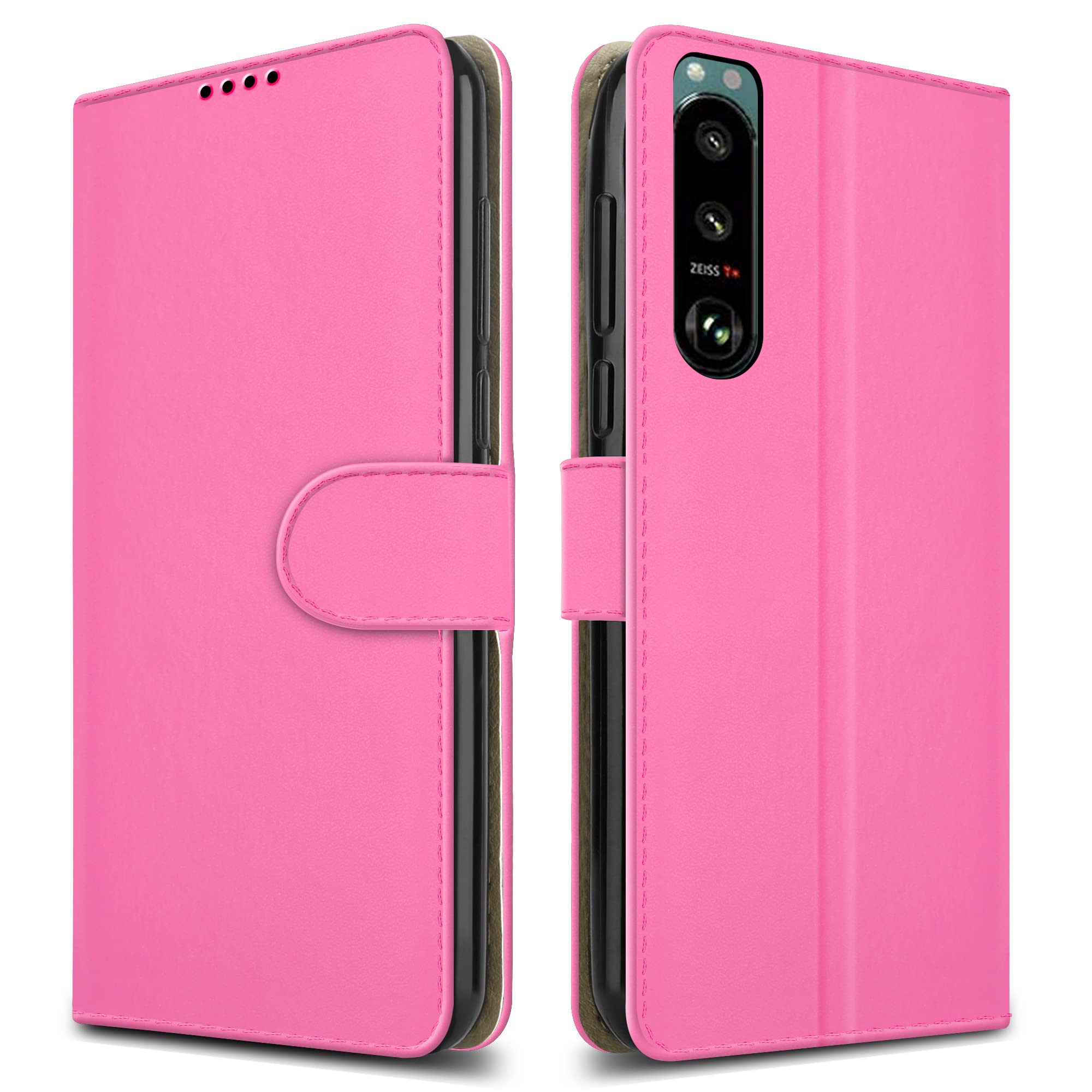 PIXFAB For Sony Xperia 5 III 5G Leather Phone Case, Magnetic Closure Full Protection Book Folio Design, Wallet Case Cover [Card Slots] and [Kickstand] For Sony Xperia 5 III 5G - Pink