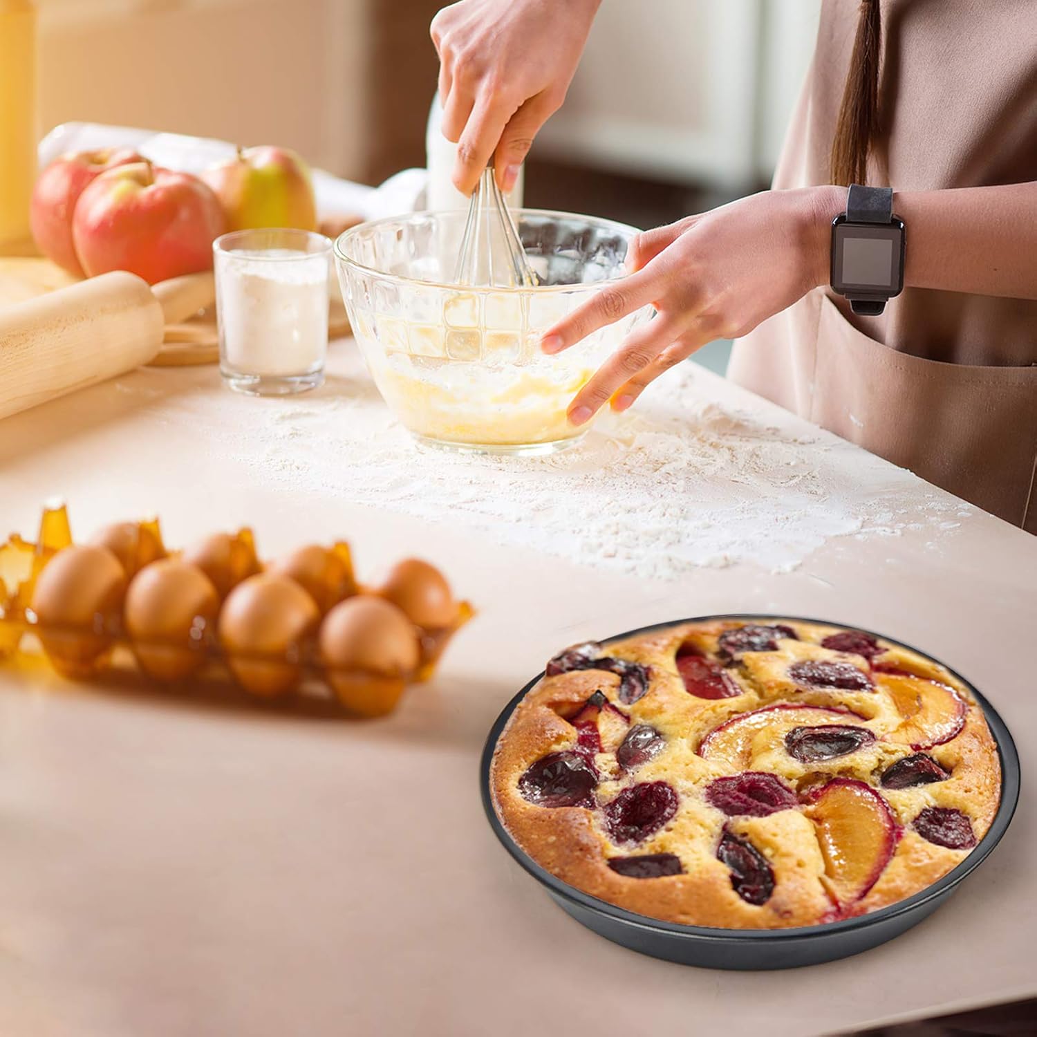5 Pcs Nonstick Bakeware Set, Carbon Steel Baking Set Include Loaf Pan, Cookie Sheet, Loaf Pan, Square Pan, Round Cake Pan, 12 Cups Muffin Pan, 2 Mini Oven Mitts, 1 Round Dish Sponge and 1 Basting Brush: Kitchen & Dining