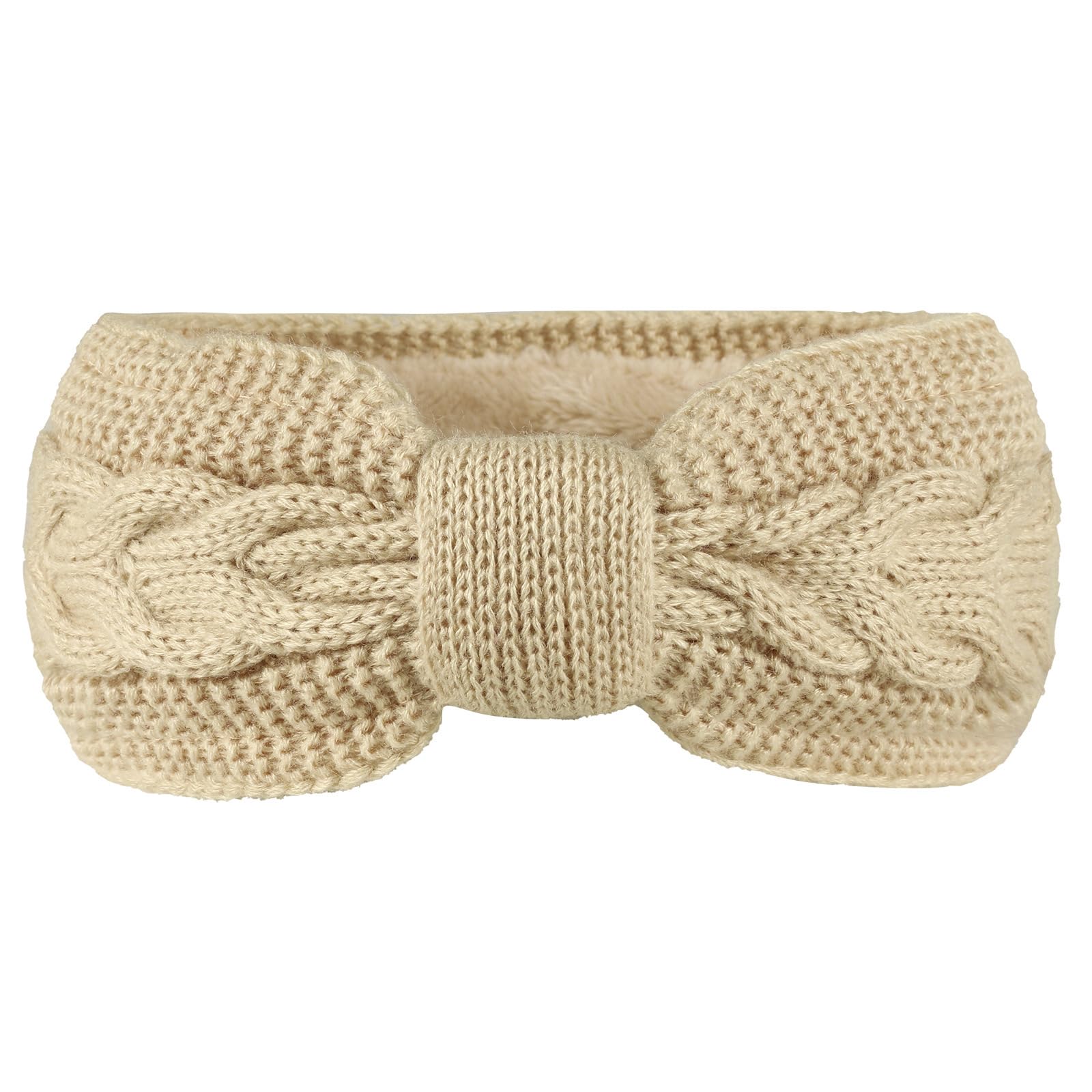 JK Home Winter Knitted Twist Knot Headband - Women Ear Warmer Chunky Crochet Braided Hair Band Wraps Turban Sports Yoga Hairband Fleece Lined Elastic Wide Headbands Ear Muffs for Women Girl Beige