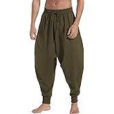AITFINEISM Men's Drawstring Aladdin Hippie Harem Pants Loose Drop Crotch Trousers